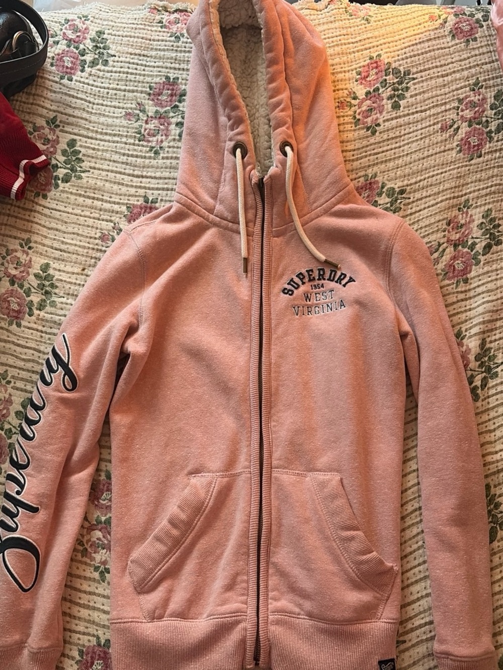 Superdry Pink Hooded Sherpa-Lined Zip Jacket for Kids